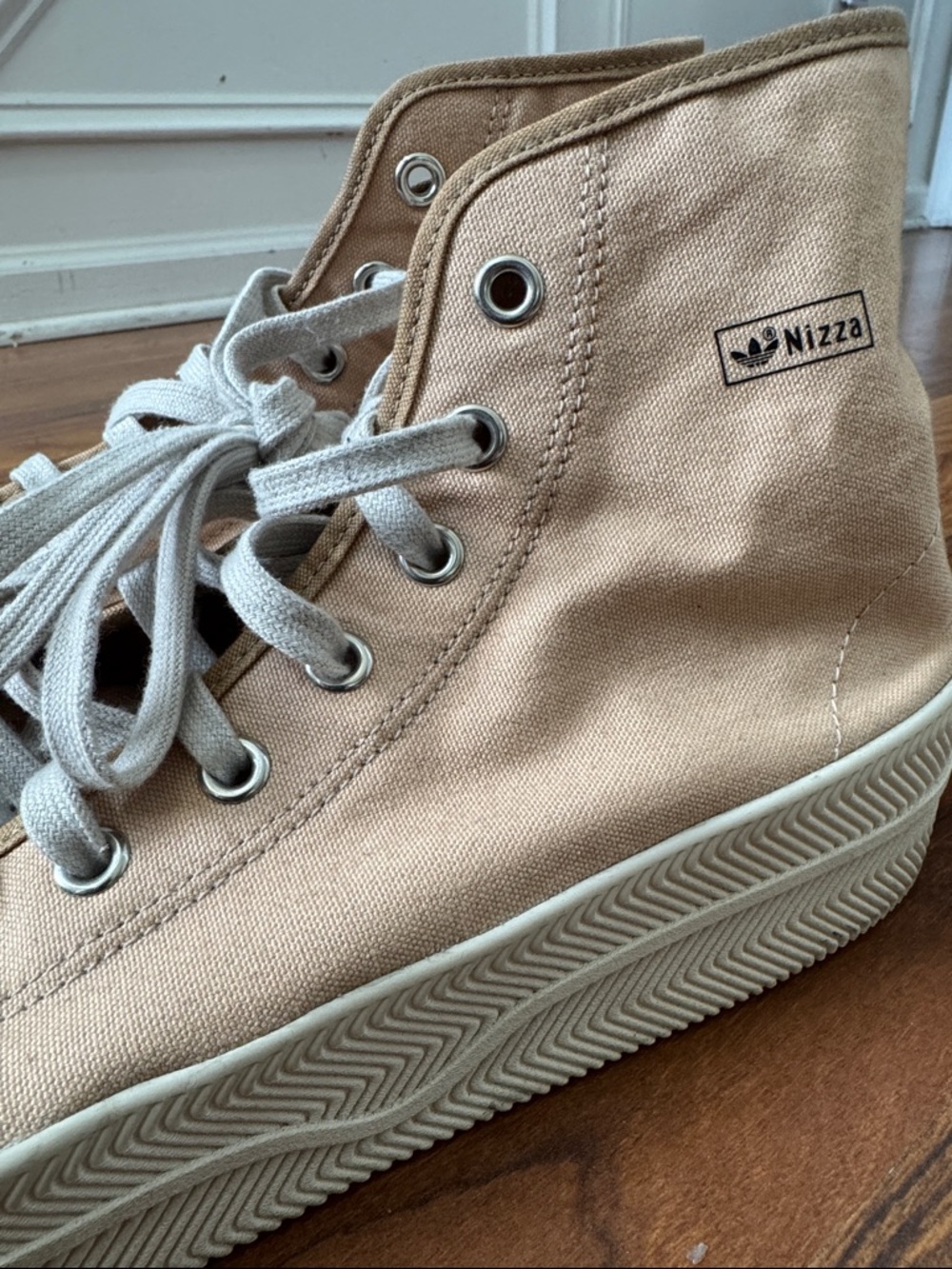 adidas Nizza High-Top Canvas Sneakers in Tan